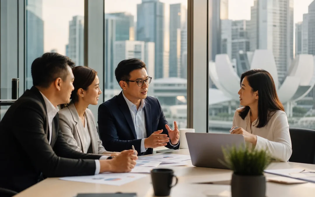 Singapore business leaders discussing enterprise growth and government support