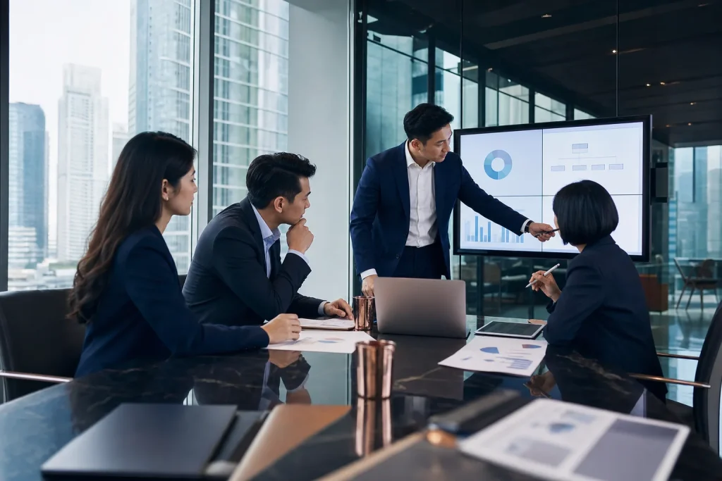 Investment professionals discussing a fund and VCC structure in Singapore