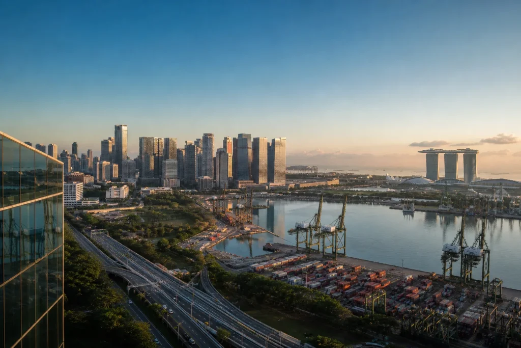 Singapore skyline and port illustrating regional market entry