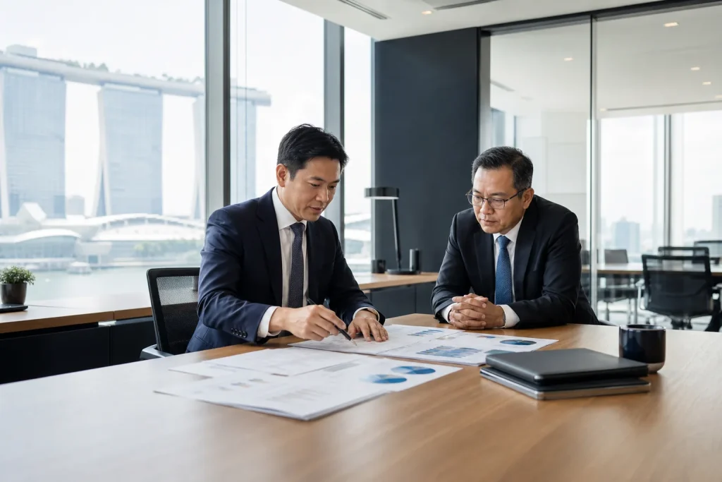 Corporate tax advisers reviewing a cross-border structure in Singapore